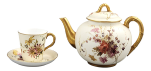 Blush Ivory Tea Service with Teapot, Cup and Saucer from Royal Worcester, 1893-1894, Set of 3
