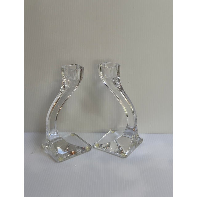 Glass Vintage 1980s Nachtmann Germany "Duetto" Crystal Carved 6"high Candleholders Set of Two(2) For Sale - Image 7 of 17