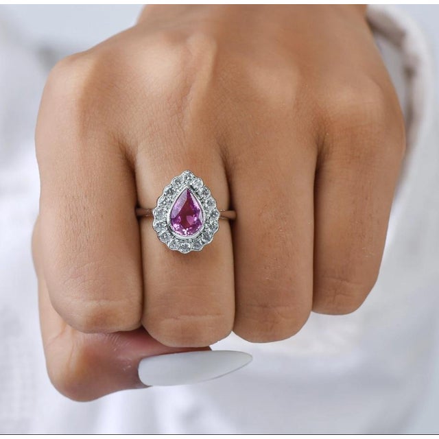 Gemstone Natural 1.80 cts pink sapphire & 0.65 cts diamond ring in 18k gold For Sale - Image 7 of 18