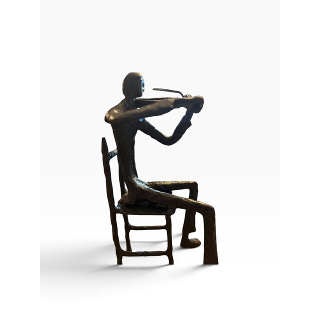 Vintage Mid-Century Metal Brass Seated Violinist Sculpture For Sale - Image 9 of 12