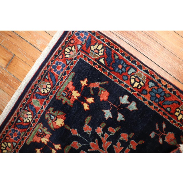 Early 20th Century Jewel Tone Navy Fine Sarouk Scatter Mini Rug - 1'10" x 2'7" For Sale - Image 16 of 18