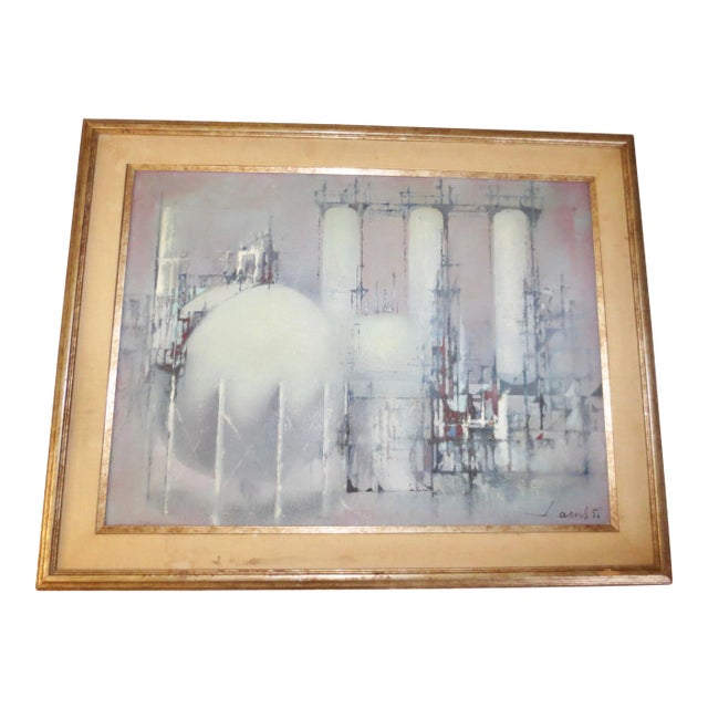 "Jacus" Jean Theobald Jacus Oil Painting of Oil Refinery Complex 1954 For Sale
