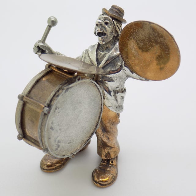 1970s Vintage Italian Handmade Genuine Silver Circus Performer With Drums Rare Angini Figurine, Made in Tuscany (Italy) For Sale - Image 5 of 12