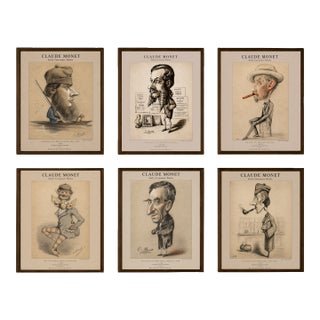 Claude Monet 1850s Caricature Portraits Fine Art Mounted Board Prints - Set of 6 For Sale