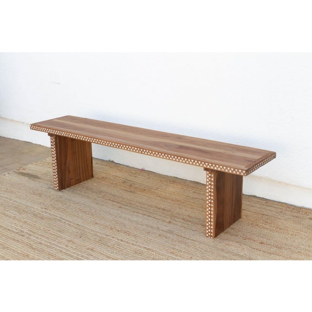 Reclaimed Teak Mother of Pearl Bench For Sale - Image 4 of 12