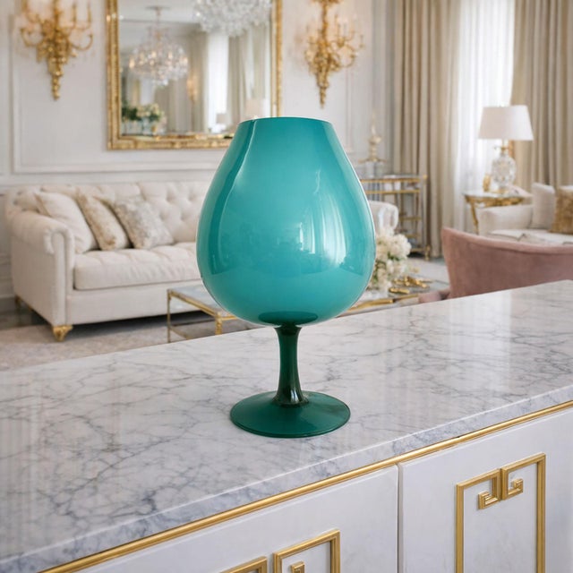 Mid-Century Modern Murano Glass Vase Extra-Large Turqouise For Sale - Image 3 of 8