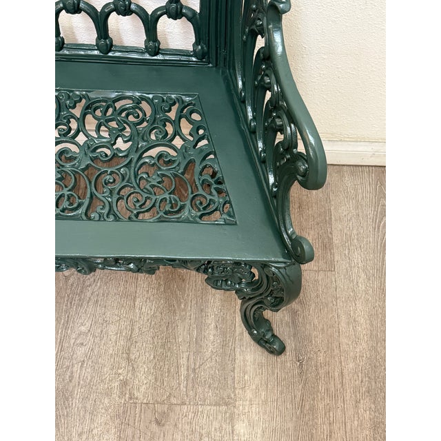 Vintage Green Cast Aluminum Outdoor Bench For Sale - Image 4 of 7