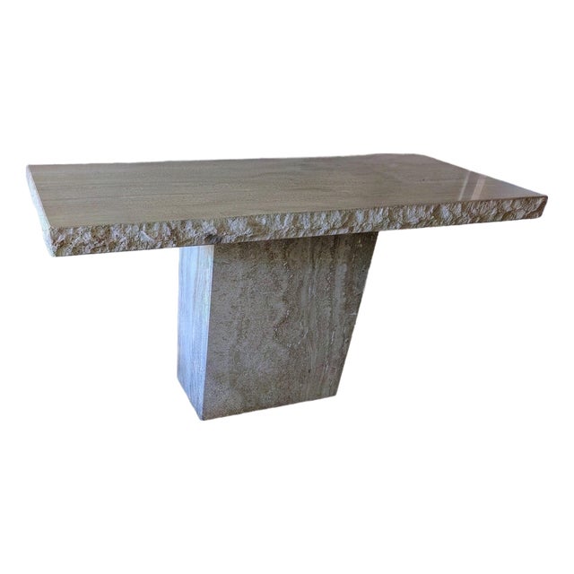 Vintage Travertine Console Table With Raw Edge For Sale