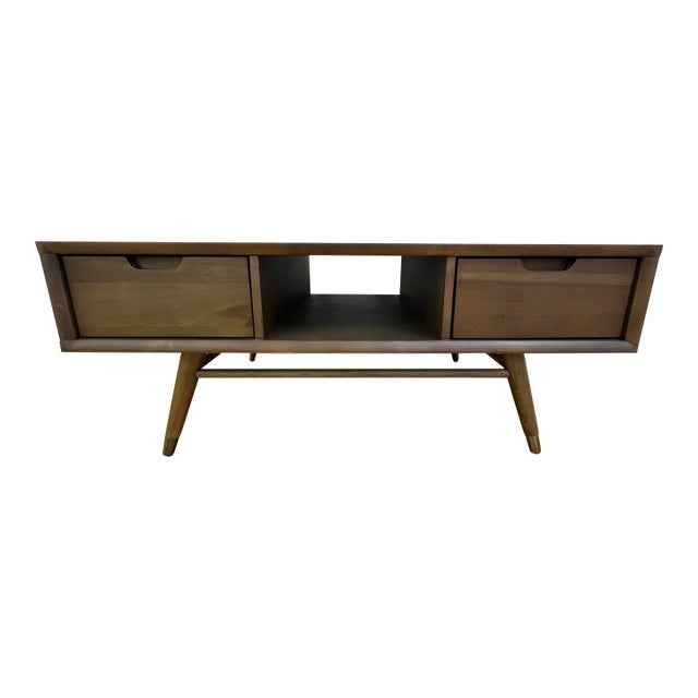 Mid-Century Modern Nuevo Jake Walnut Coffee Table With Drawers For Sale
