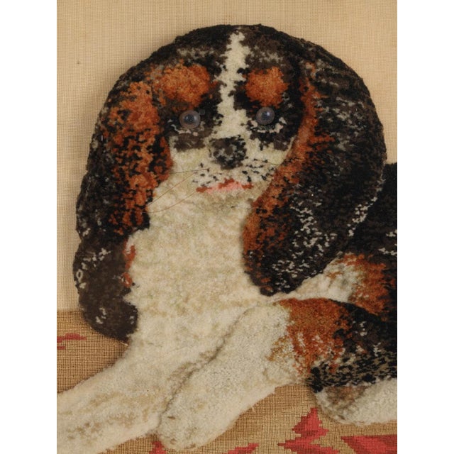 Mid 19th Century Large Framed 19th Century Folk Art Woolwork of a King Charles Spaniel on a Cushion For Sale - Image 5 of 15