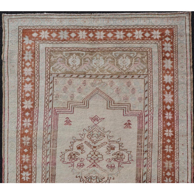 Tribal Vintage Turkish Oushak Rug With Medallion Design in Taupe, Light Green, & Brown For Sale - Image 3 of 10
