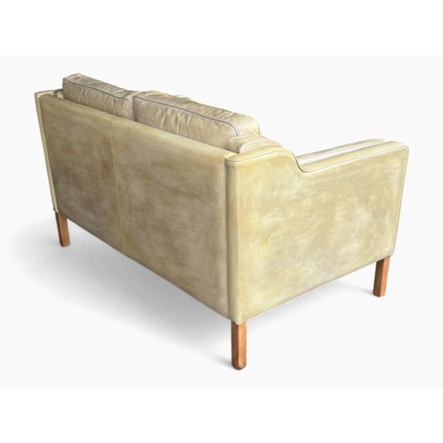 Danish Modern Patinated Tan Leather Loveseat in the Style of Børge Moge For Sale - Image 17 of 18
