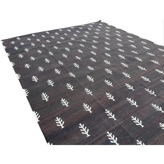 Textile Not Yet Made - Made To Order Handmade Cotton Rug Vegetable Dyed Coffee Brown and White Tree Pattern Dhurrie - 8'x10' For Sale - Image 7 of 11