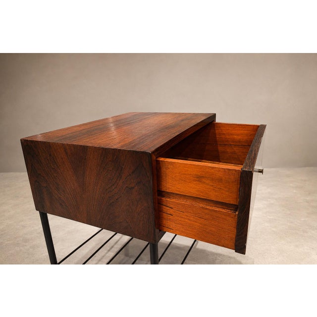 Bench with drawer in Rosewood, Fabric & Metal, Geraldo de Barros, 1950s - Lot 359B For Sale - Image 12 of 17