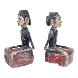 19th Century Balinese Folk Art Devotional Couple Sculptures—A Pair For Sale
