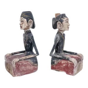 19th Century Balinese Folk Art Devotional Couple Sculptures—A Pair