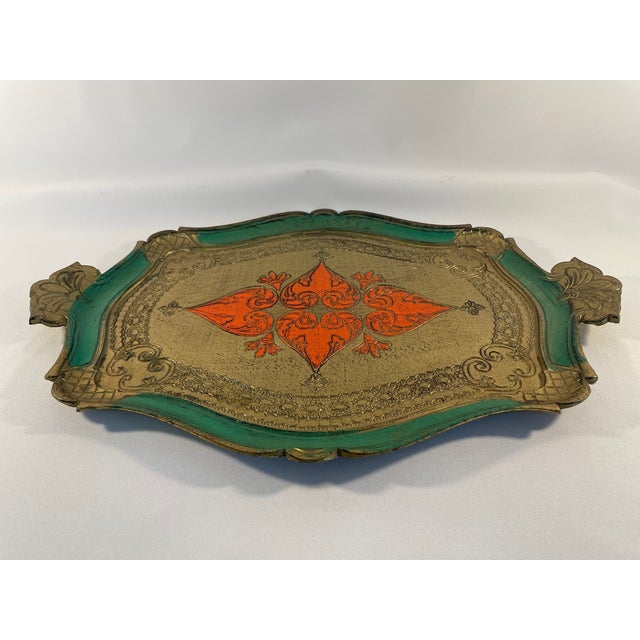 Gold Vintage Rectangular Decorative Florentine Tray, "Made in Italy" For Sale - Image 8 of 12