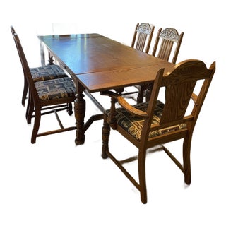 Late 20th Century Jacobean Refractory Dining Table & Chairs For Sale