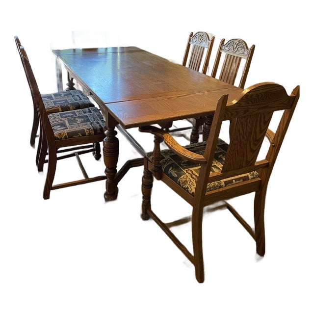 Late 20th Century Jacobean Refractory Dining Table & Chairs For Sale