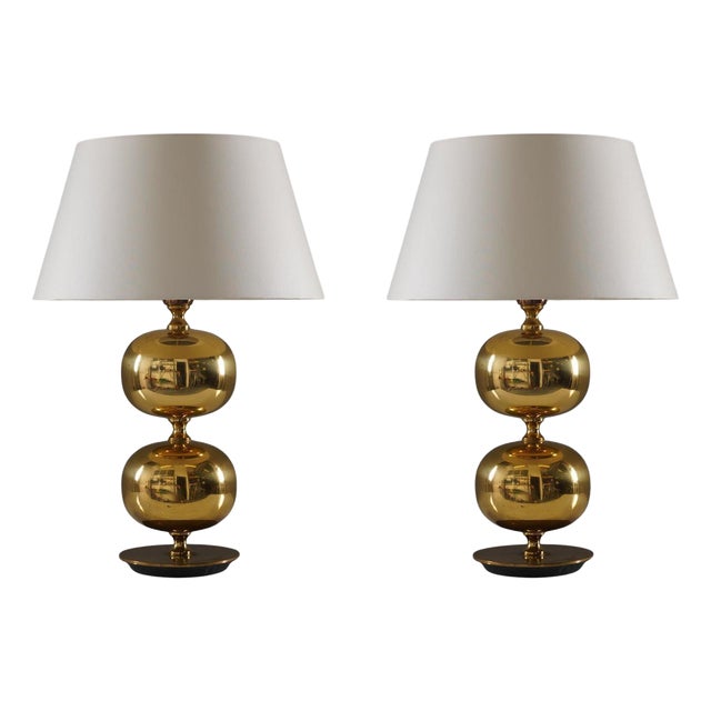 Mid-Century Swedish Table Lamps in Brass attributed to Stilarmatur Tranås, 1960s, Set of 2 For Sale
