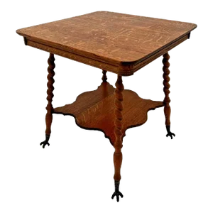 Antique Victorian Table Bottom Shelf Oak Barley Twist Legs Glass Ball Claw Feet
