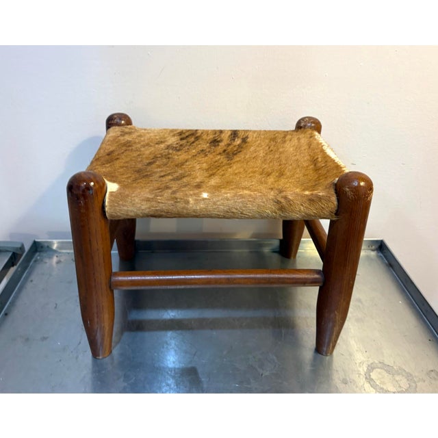 1960s Midcentury Cowhide Footstool For Sale - Image 5 of 6