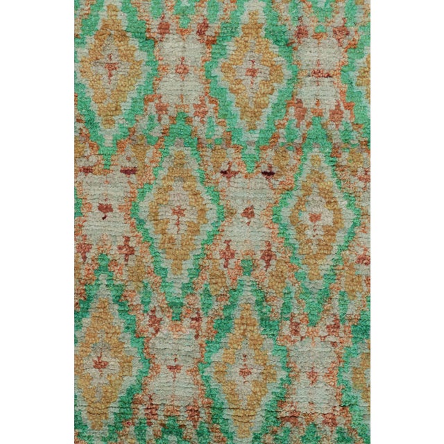 Tribal Rug & Kilim’s Moroccan Style Rug in Green and Gold Diamond Patterns For Sale - Image 3 of 7