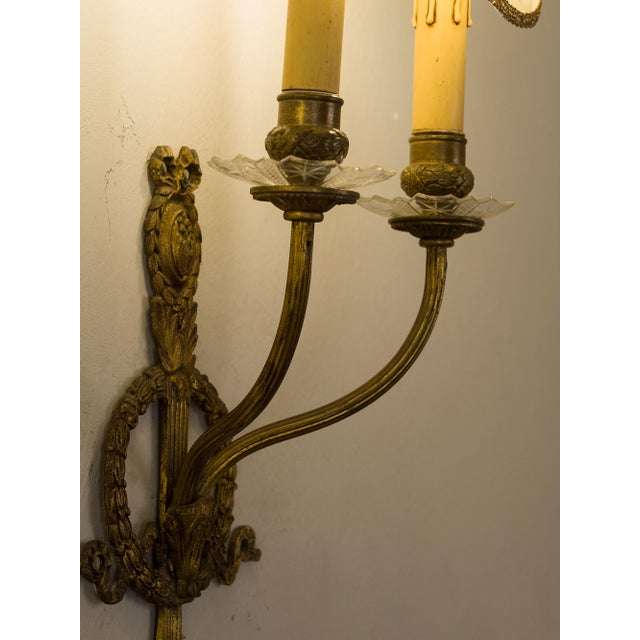Metal Vintage Empire-Style Wall Lamps in Hand-Chiseled Brass, 1920s, Set of 2 For Sale - Image 7 of 10