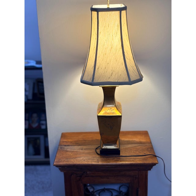 Ceramic Vintage Morris Greenspan Chinoiserie Gold Lamp For Sale - Image 7 of 16