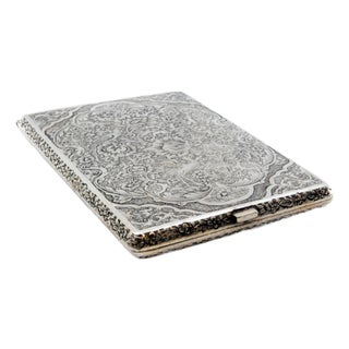 Silver Cigarette Case with Bird and Flower Reliefs For Sale