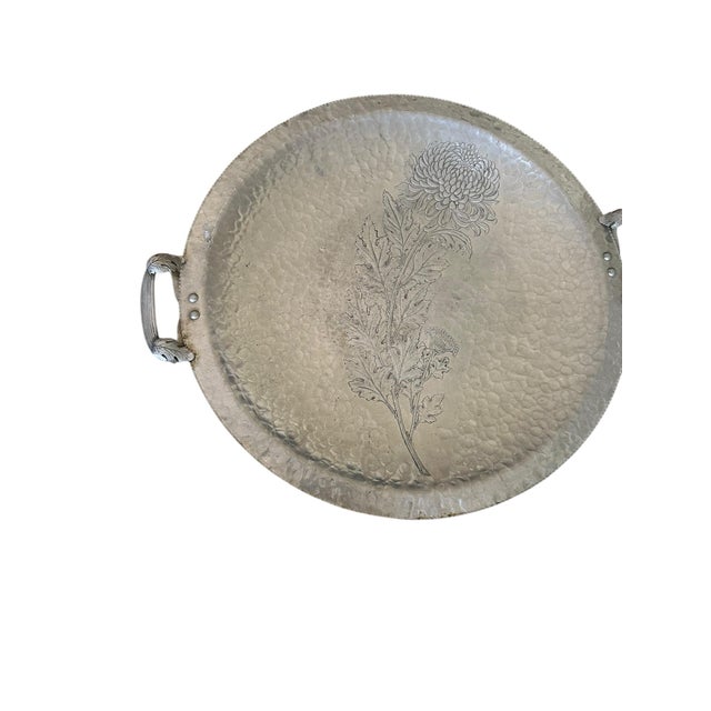 Vintage Stamped Silver Hammered Tray Elegant Coffee Table Placement or Serving Makers Mark For Sale - Image 4 of 7