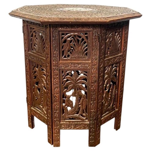 Antique Late 19th Century Anglo-Indian Carevd Octagonal Folding Table, 1890 For Sale - Image 9 of 9