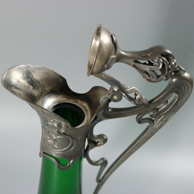 1910s Art Nouveau WMF Claret Jug With Green Glass Liner For Sale - Image 14 of 14