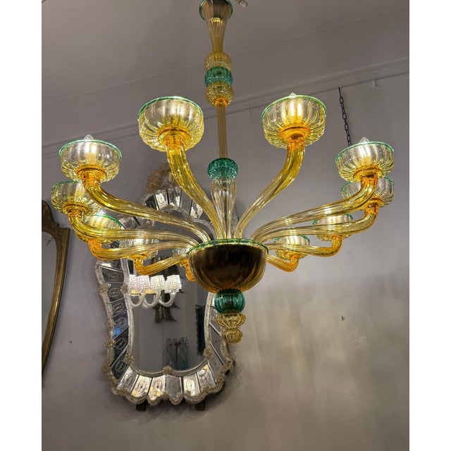 Amber and Emerald Chandelier with Twelve Arms in Hand Blown Glass, 1970s, Set of 2 For Sale - Image 6 of 14