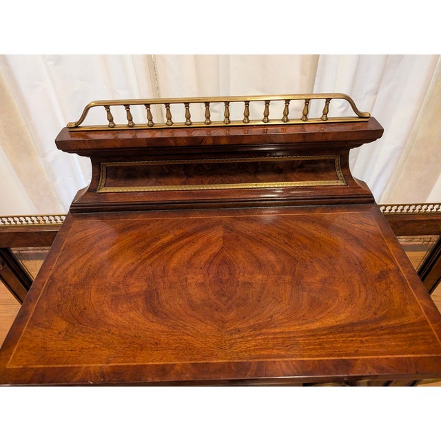 1930s Theodore Alexander Neoclassical Style Exotic Wood and Brass Umbrella Stand/Cabinet With Etched Glass Cabinets for Additional Storage For Sale - Image 10 of 11