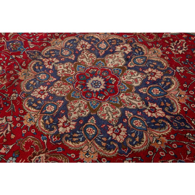 Persian Vintage Medallion Tabriz Persian Wool Rug in Red For Sale - Image 3 of 8