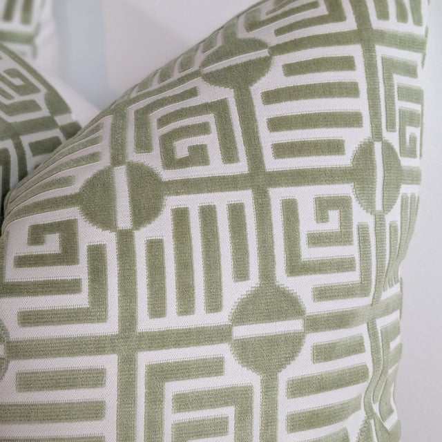 Thibaut Labyrinth Velvet Pillows in Sage For Sale In Greensboro - Image 6 of 6