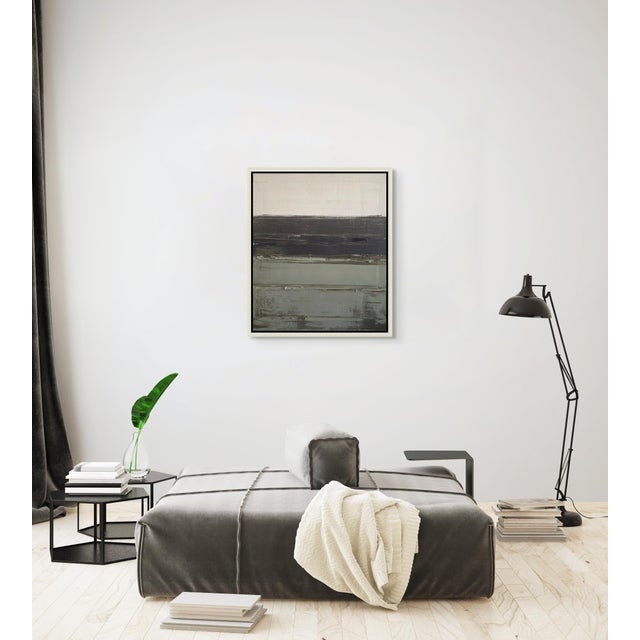 Wood Framed Abstract Minimalist Seascape / Landscape Oil Painting / Neutral Color Palette / Color Field For Sale - Image 7 of 12