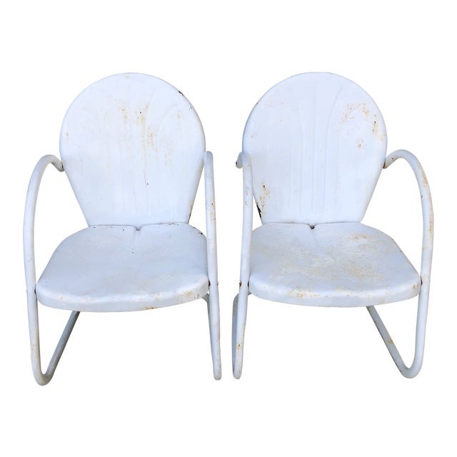 Antique White Metal Chairs A Pair Chairish