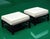 Wood Pair of Baker Furniture Black Lacquered Wood Frame Ottomans With Ivory Upholstered Cushions For Sale - Image 7 of 8
