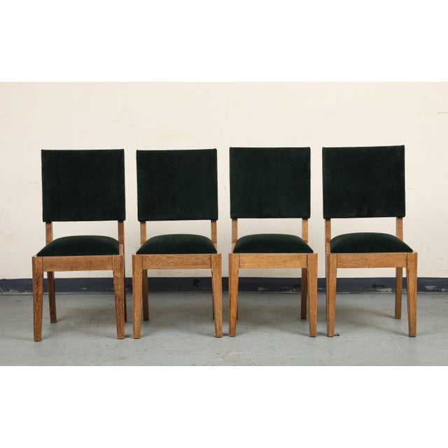Wood Set of Eight French Oak Dining Chairs in Forest Green Cotton Velvet, C. 1945 For Sale - Image 7 of 18