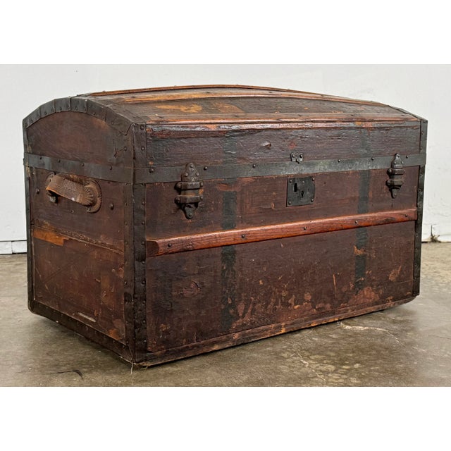 Antique Wood Humpback Steamer Trunk For Sale - Image 4 of 8