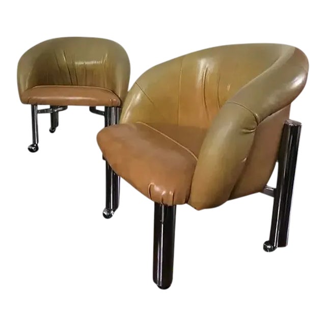 Pair of 1970s Post-Modern Vinyl & Chrome Lounge Chairs Attributed to Milo Baughman For Sale