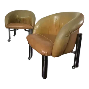 Pair of 1970s Post-Modern Vinyl & Chrome Lounge Chairs Attributed to Milo Baughman