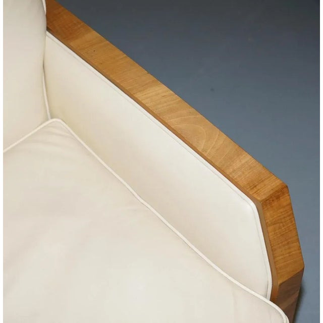 Textile Art Deco Walnut & Cream Leather Sofa & Armchairs by Harry & Lou Epstein, Set of 3 For Sale - Image 7 of 18