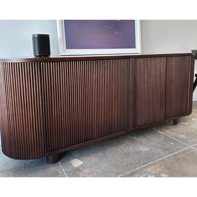 Custom Midcentury Solid Wood Fluted Media Cabinet For Sale - Image 4 of 4