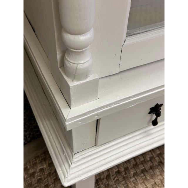Vintage White Painted Hutch Cabinet With Glass Doors For Sale - Image 9 of 12