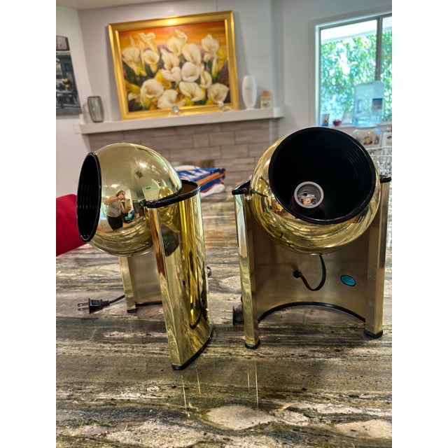 Vintage Kovacs Mid Century Modern Gold Atomic Eyeball Lamps - Pair For Sale - Image 10 of 10