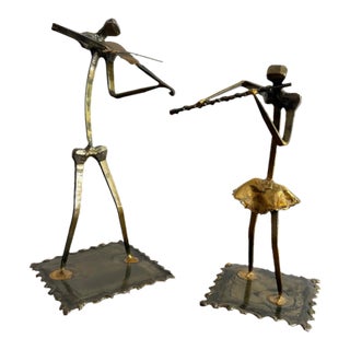 Late 20th Century Pair of Metal Brutalist Instrumentalists For Sale