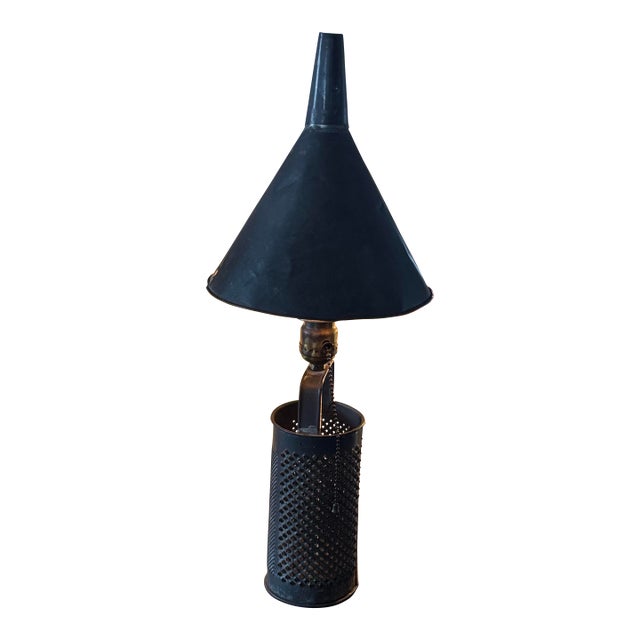 Primitive Table Lamp - Irvin's Country Tinware Kettle Black For Sale